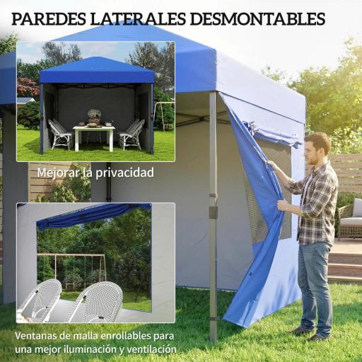 Carpa Plegable Pop-up 3x3 m con 3 Paredes 2 Ventanas Altura Ajustable UPF50+ Bolsa Transporte y Sacos de Arena Azul [4]