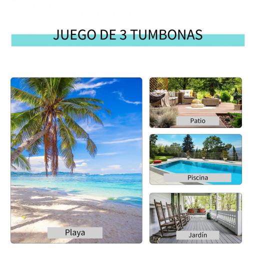 Set de 2 Tumbonas Jardín Exterior con Mesa Auxiliar de Vidrio Templado Tumbonas con Reposabrazos para Patio Terraza Gris [3]