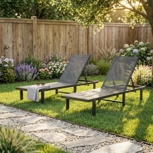 Conjunto de 2 Tumbonas Reclinables con Ruedas Respaldo Ajustable 4 Niveles Estructura de Aluminio Tela Textilene Gris [9]