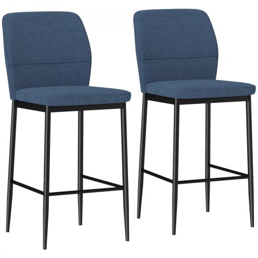 Set de 2 Taburetes Altos con Tapizado Aterciopelado y Patas de Acero para Cocina Comedor Barra 41x52x97 cm Azul [8]