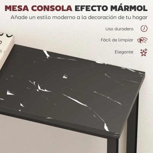 Consola Recibidor Estrecha con Superficie con Efecto Mármol y Marco de Metal 100x20x66 cm Negro [2]