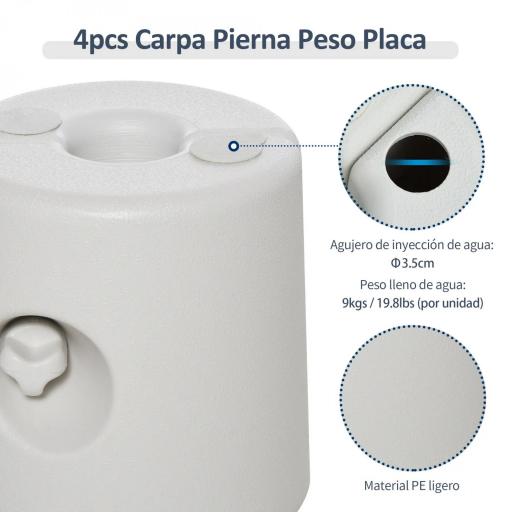 Pack de 4 Pesos para Carpas Plegables Soportes Rellenables con 9 kg de Agua Ø22/24x25 cm Blanco [2]