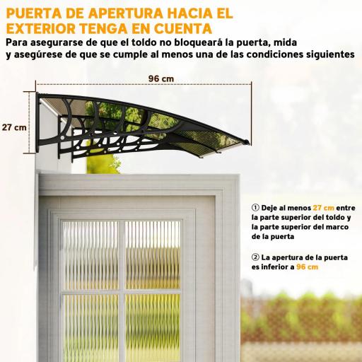 Marquesinas Exterior para Puertas y Ventanas 200x96 cm con Soporte de Aleación de Aluminio PP Policarbonato Marrón [3]