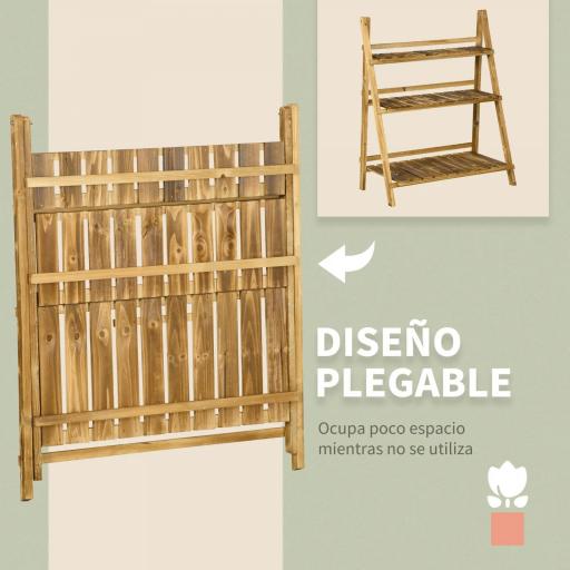 Soporte para Plantas de Madera de 3 Niveles Estantería para Plantas Plegable Soporte para Macetas 80x37x93 cm Natural [5]