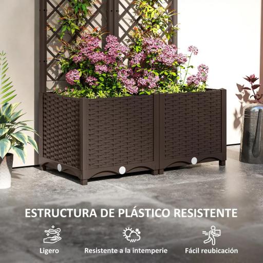 Jardinera con Enrejado de Plástico para Plantas Trepadoras con Drenaje y Amplio Espacio de Cultivo 80x40x135 cm Marrón [4]