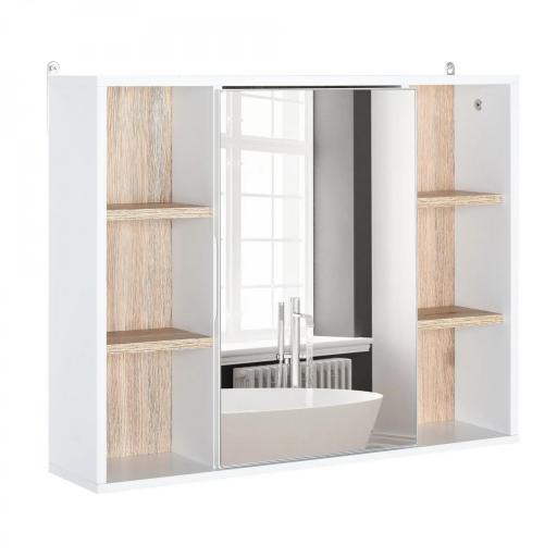Armario Espejo con Espacio Interno con Estantes Ajustables Armario de Baño Montado en la Pared con Estantes Abiertos 60x14,5x49,4 cm Blanco y Roble [7]