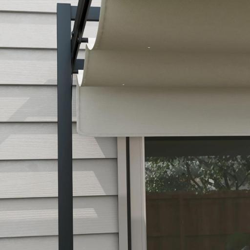 Cenador de Jardín 3x4 m con Techo Retráctil de Poliéster y 12 Orificios de Drenaje Pérgola para Terraza Blanco y Gris [6]