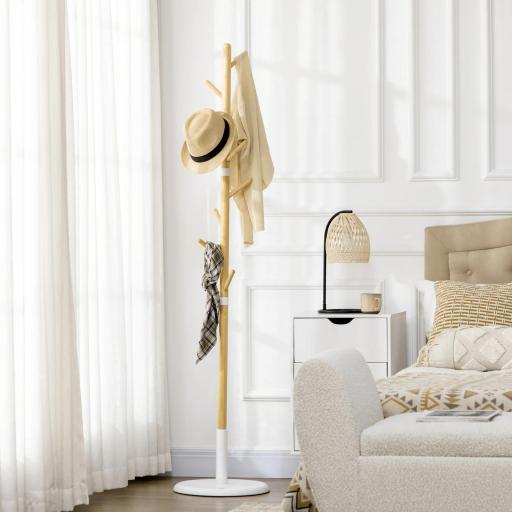 Perchero de Pasillo Moderno con 8 Ganchos para Ropas Bolsas Perchero de Árbol para Entrada Ø37,8x175,6 cm Natural