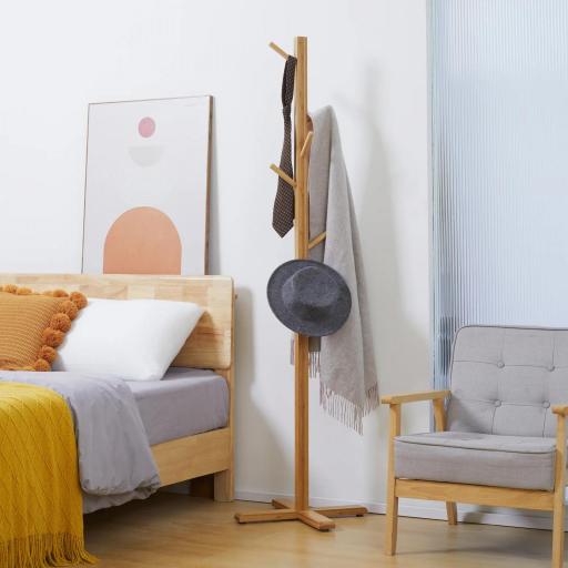 Perchero de Pie de Bambú, Perchero para Ropa con 8 Ganchos, Forma de Árbol, 49,5x49,5x178 cm, Natural