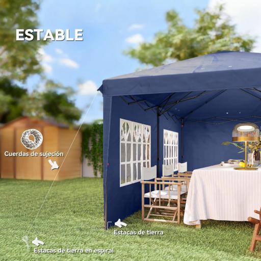 Carpa Plegable 6x3 m Pop-up con 4 Laterales Desmontables Cenador de Jardín con 2 Ventanas y Bolsa de Transporte Azul [6]