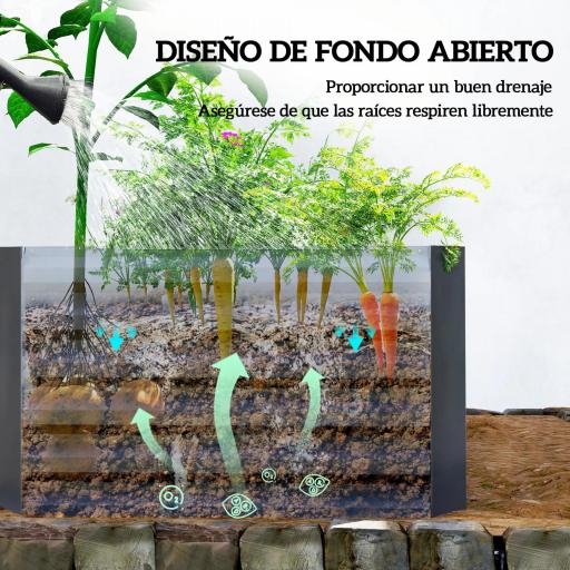 Jardinera Exterior Grande Rectangular de Acero Galvanizado para Terraza con Base Abierta 180x90x57,5 cm Gris [4]