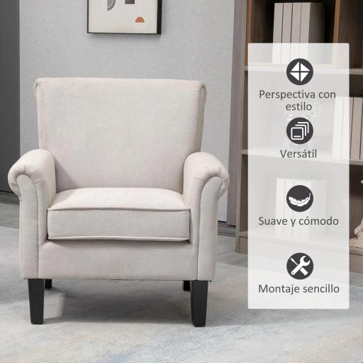 Butaca de Salón Tapizada en Tela Sillón Relax con Reposabrazos Asiento Extraíble para Dormitorio 79x78x87 cm Gris [3]