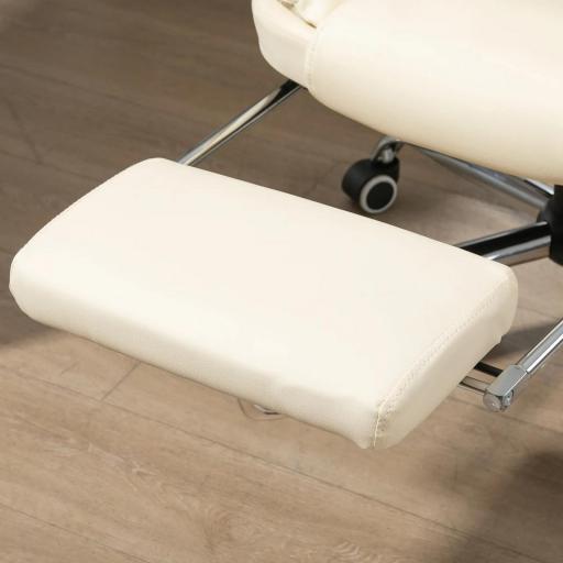 Silla de Escritorio con Reposapiés Silla Ejecutiva Giratoria con Altura Ajustable Tapizada en PU y Reposabrazos Crema [6]