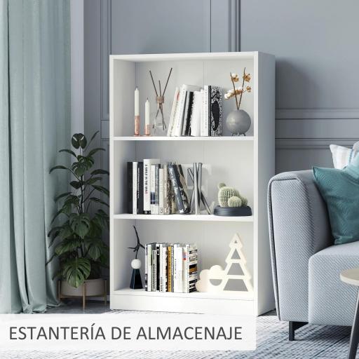 Estantería Librería con 3 Compartimentos de Almacenaje Libros CDs Plantas para Salón Estudio Dormitorio 62,2x24x102,4 cm Blanco [5]