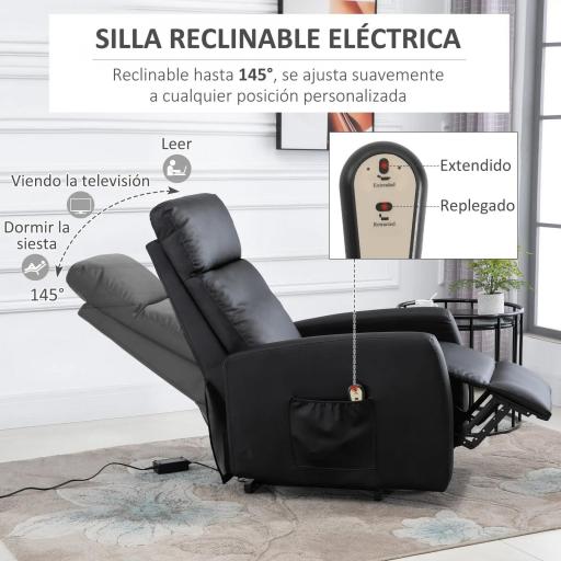 Sillón Levanta Personas Sillón Relax Eléctrico Sillón Elevador Reclinable 145° con Control Remoto 67x95x105 cm Negro [4]