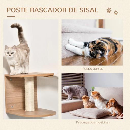 Estantes de Pared Gatos Escaleras de Tela para Gatos con Plataformas y Postes Rascadores de Sisal Centro de Actividades de Escalada 129x40x31,5 cm Marrón Claro [5]