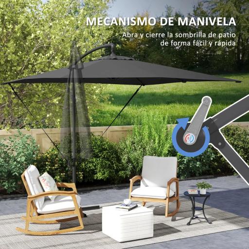 Parasol Excéntrico 247x247 cm con Base Cruzada Manivela Funda Protectora y Toldo Giratorio 360° Gris Oscuro [2]