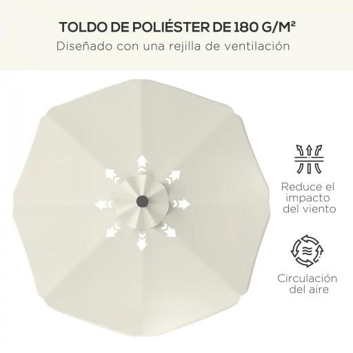 Sombrilla de Jardín Manual Ø292x254 cm con 32 Luces LED Solares 8 Varillas Impermeable y Rejillas de Ventilación Crema [6]