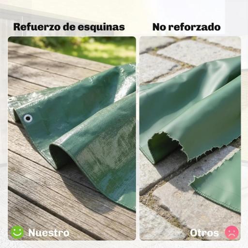 Lona Impermeable Exterior 4x6 m Toldo PE 90 g/m² Protección UV con Ojales Reforzados para Leña Muebles de Jardín Verde [5]
