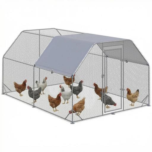 Gallinero para Exterior Grande 2,8x3,8x1,95 m Jaula de Gallinas de 2 Habitaciones Cubierta de Tela Oxford Anti-UV Plata [7]