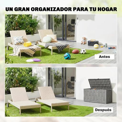 Arcón Exterior Capacidad 227L Baúl de Almacenaje Exterior Resistente al Agua y a los Rayos UV con Cerradura Gris [3]