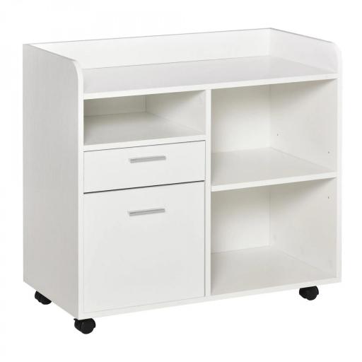 Armario para Impresora con 3 Compartimentos 2 Cajones para Archivos Estante Ajustable Ruedas 80x40x72 cm Blanco [3]