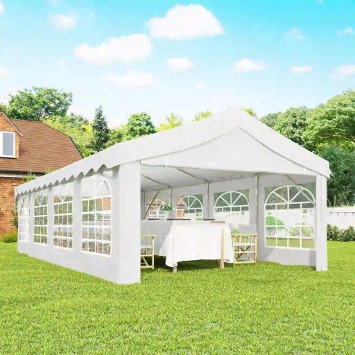Carpa para Fiestas 4x8 m Carpa de Jardín con Paredes Extraíbles Puerta y Ventanas UPF50+ para Boda Camping Blanco [6]