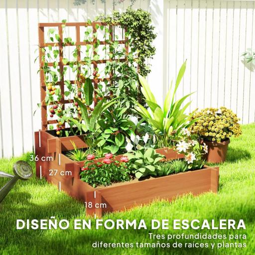 Jardinera de 3 Niveles con Enrejado y Tela no Tejida para Cultivos Verduras Flores Hierbas 95x95x110 cm Natural [3]