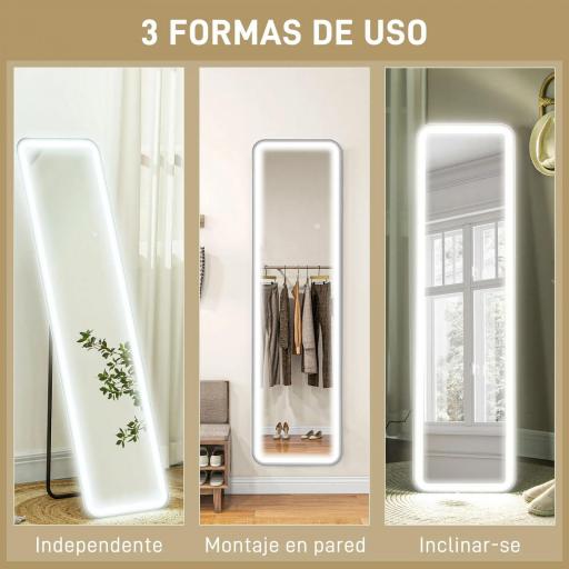 Espejo de Cuerpo Entero con Luz LED 150x40 cm con Iluminación de 3 Colores Función de Memoria y Táctil Inteligente Negro [6]