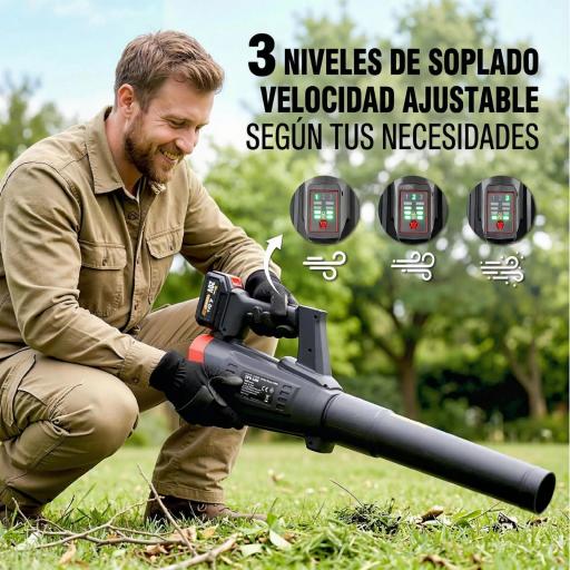 Soplador de Hojas Sin Cable 18V con 2 Baterías de 4.0Ah y Cargador Motor sin Escobillas 600W 3 Velocidades Negro [3]
