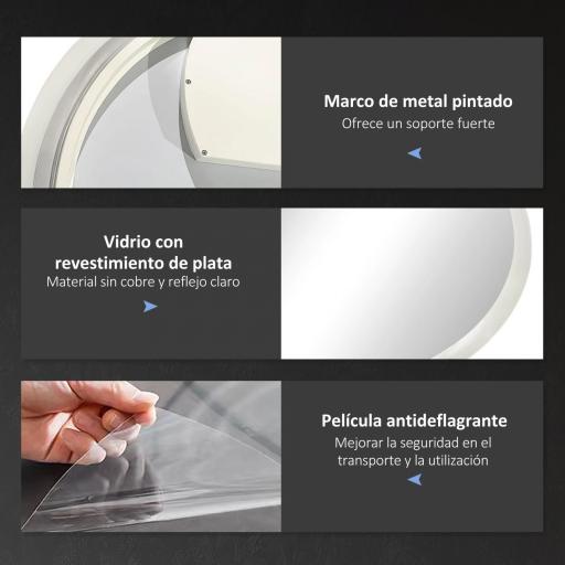 Espejo de Baño Redondo con Luces LED 70x70cm Espejo Antivaho 3 Luces de Colores Función de Memoria Interruptor Táctil [5]