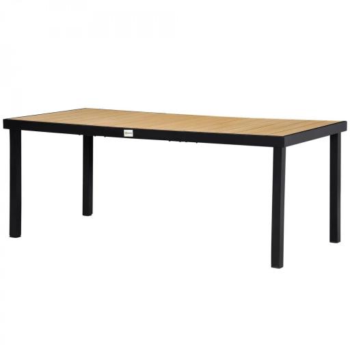Mesa de Comedor Exterior de Aluminio Mesa de Jardín Exterior para 8 Personas con Encimera de Listones para Terraza Balcón 190x90x74 cm Natural y Negro [9]