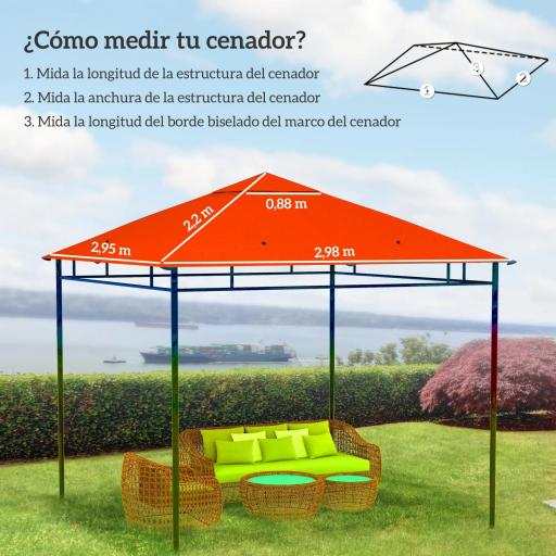Techo de Repuesto para Cenador, 3x3 m, Cubierta de Repuesto con 8 Orificios de Drenaje, Ventilación y Protección UV, SOLO Toldo de Recambio para Pabellón Gazebo, Naranja [2]