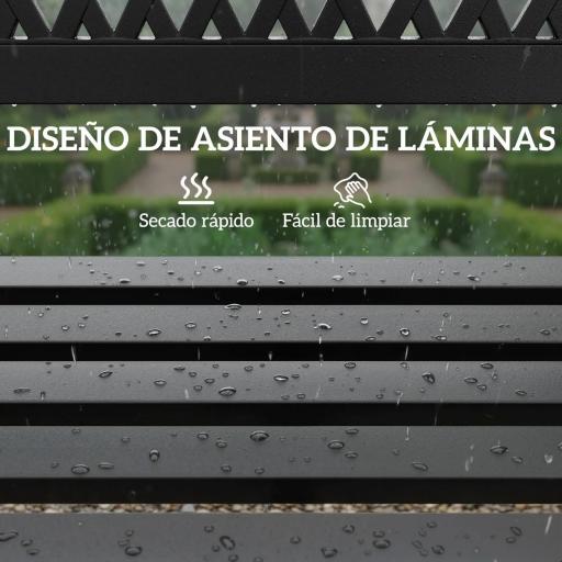 Banco de Jardín Exterior de 2 Plazas con Asiento Listonado Reposabrazos y Marco de Acero 119x50x75 cm Negro [2]