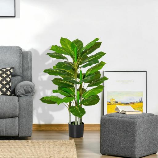 Planta Artificial Hoja Perenne Altura 95 cm con 33 Hojas Realistas en Maceta de Cemento Árbol Artificial para Interior Decoración Salón Oficina Verde