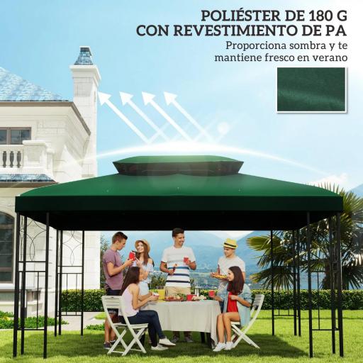 Toldo de Recambio 4x3 m con Techo Doble Orificios de Drenaje y Protección UV Solo Toldo NO Incluye Marco Verde [1]