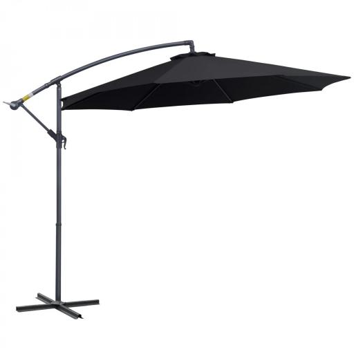 Sombrilla de Jardín Ø295x250 cm Parasol Excéntrico Inclinable con Manivela Base Cruzada y Soporte de Metal 8 Varillas para Terraza Exterior Balcón Negro [8]
