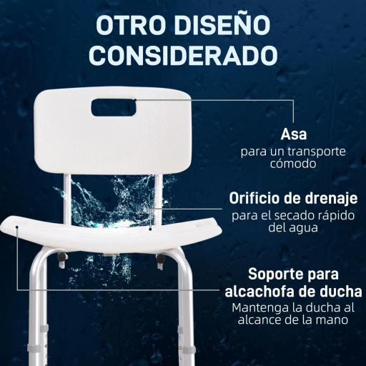 Silla para Ducha con Respaldo Altura Regulable y Antideslizante Carga 136 kg para Ancianos y Discapacitados [5]