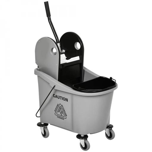 Cubo de Fregona con Ruedas 36L Carro de Limpieza con Escurridor de Presión y 2 Cubetas Separadas 54x41x91,5cm Gris [9]