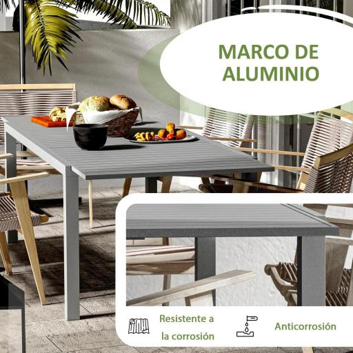 Mesa de Comedor Exterior Mesa de Terraza para 6 -8 Personas con Marco de Aluminio 180/240x94x73 cm Gris Oscuro [3]