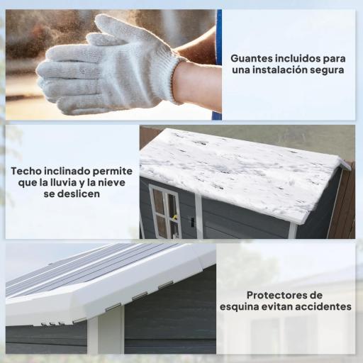 Cobertizo de Jardín Exterior 2,1 m² 131x186x198 cm Caseta de Jardín con Suelo Ventana y Puerta con Cerradura Gris [6]