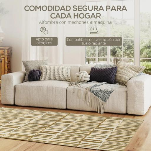 Alfombra Salón 170x120 cm Lavable en Lavadora Pelo Corto Estilo Moderno Tapete para Sala de Estar Dormitorio Crema [2]