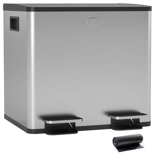 Papelera de Cocina de Acero Inoxidable con 2 Compartimentos 2x15L Pedales Tapas de Cierre Suave y Cubo Extraíble Plata [9]