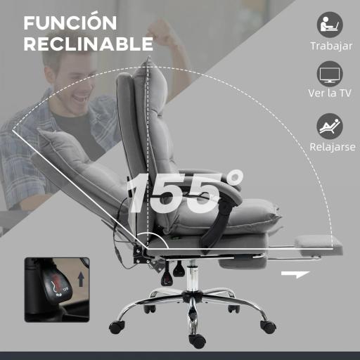 Silla de Masaje Reclinable con 6 Puntos de Masaje y 5 Modos con Función de Calefacción Ajustable 66x74x114-121,5 cm Gris [6]