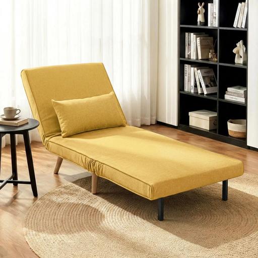 Sofá Cama Individual Plegable con Respaldo Ajustable 5 Posiciones Sillón Cama Tapizado con Cojín 72x75x85 cm Amarillo [0]