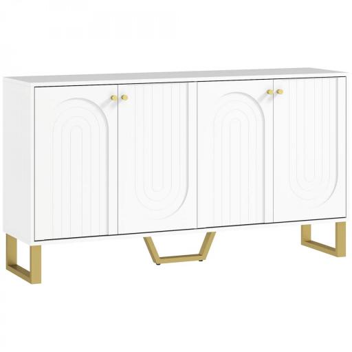 Aparador con 4 Puertas Arqueadas Estantes Ajustables y Patas Doradas 140,8x35x77,5 cm Blanco [3]