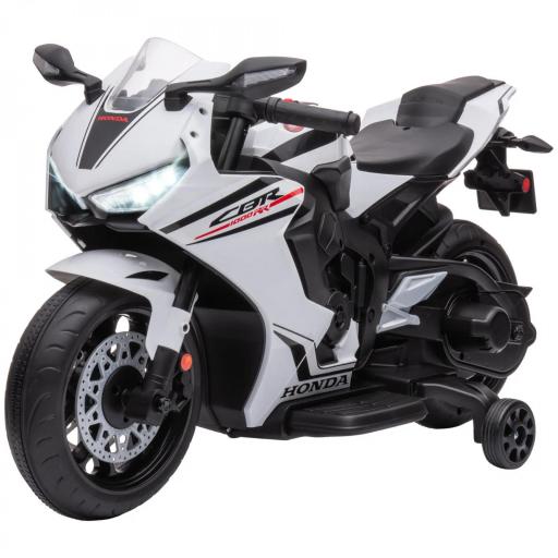 Moto Eléctrica con Licencia HONDA para 3-5 Años con Faros Bocina Música y Ruedas Auxiliares 90x44x52 cm Blanco [8]