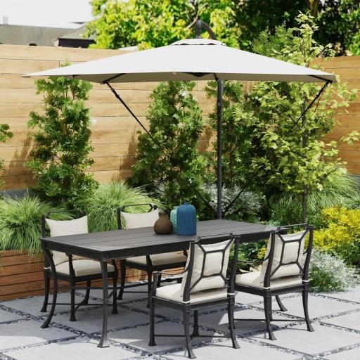 Parasol Excéntrico 247x247 cm con Base Cruzada Manivela Funda Protectora y Toldo Giratorio 360° 247x247x256 cm Caqui [5]