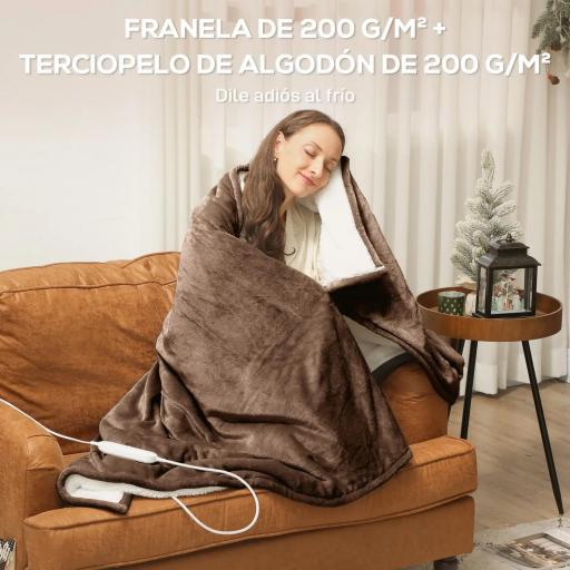 Manta Eléctrica 180x130 cm 10 Niveles de Temperatura Temporizador Lavar a Máquina, Pantalla LED Marrón [3]