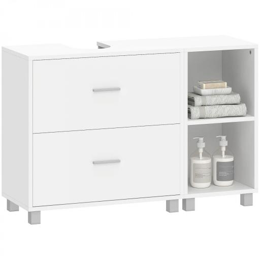 Mueble Bajo Lavabo Mueble de Baño con 2 Cajones y 2 Estantes Abiertos para Lavabo con Pedestal 90x30x60 cm Blanco [9]